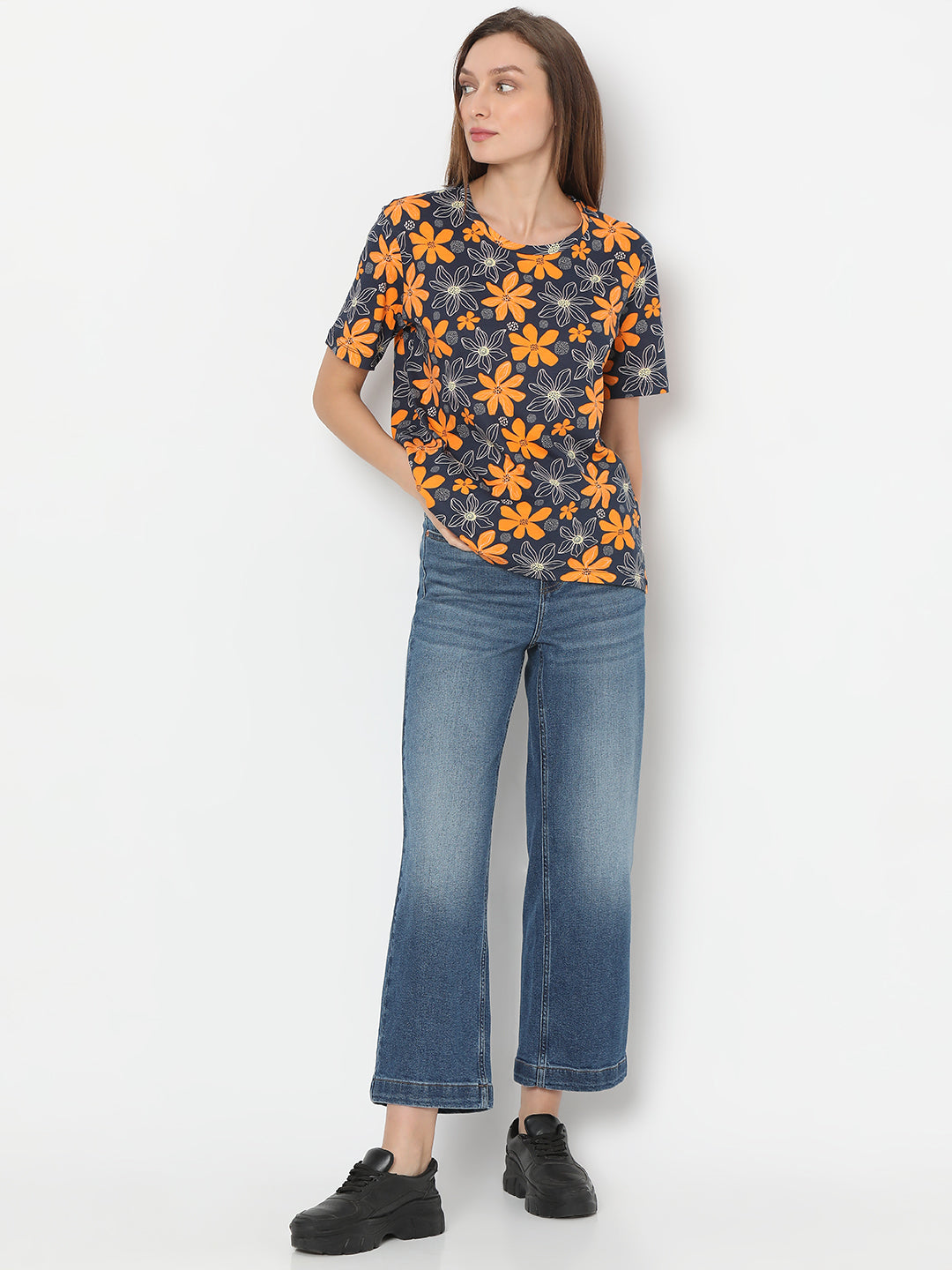 Women's Blue Floral T-Shirt