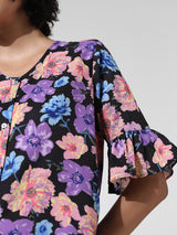 Women's Blue Woven Casual Printed Above Knee Half Sleeves Dress