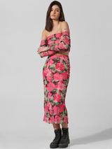 Women's Pink Knitted Casual Printed Cropped Full Sleeves Top