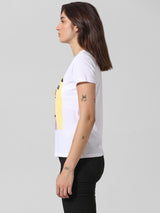 Women's White Knitted Casual Printed Regular Fit Half Sleeves Tshirt