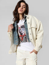 Women's White Knitted Casual Printed Regular Fit Half Sleeves Tshirt