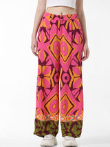 Women's Pink Woven Casual Printed Regular Fit Pant