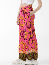 Women's Pink Woven Casual Printed Regular Fit Pant