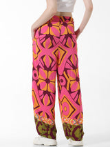 Women's Pink Woven Casual Printed Regular Fit Pant