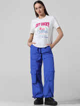 Women's White Knitted Casual Printed Regular Fit Half Sleeves Tshirt