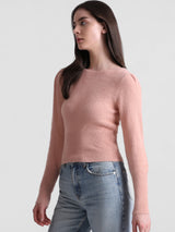 Women's Pink Solid Casual Fluffy Pullover