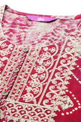 Women's Red Printed Mirror Work Straight Kurta