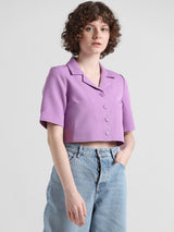 Women's Purple Woven Casual Solid Cropped Half Sleeves Shirt