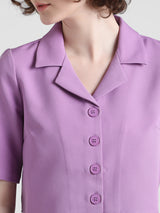Women's Purple Woven Casual solid Cropped Half Sleeves Shirt
