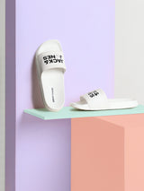 Men's White Casual Printed Slides