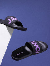 Men's Black Casual Printed Slides