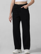 Women's Black Woven Casual Solid Regular Fit Jeans