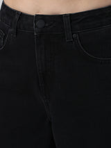 Women's Black Woven Casual Solid Regular Fit Jeans