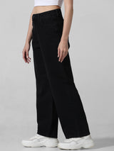 Women's Black Woven Casual Solid Regular Fit Jeans