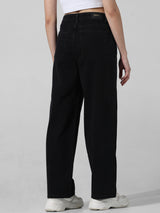 Women's Black Woven Casual Solid Regular Fit Jeans