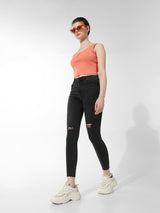 Women's Black Woven Casual Solid Regular Fit Jeans
