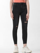 Women's Black Woven Casual Solid Regular Fit Jeans