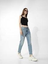 Women's Blue Woven Casual Solid Regular Fit Jeans