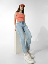 Women's Blue Woven Casual Solid Regular Fit Jeans