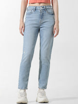 Women's Blue Woven Casual Solid Regular Fit Jeans