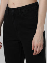 Women's Black Woven Casual Solid Regular Fit Jeans