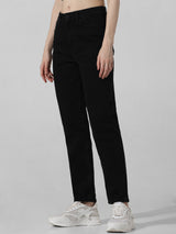 Women's Black Woven Casual Solid Regular Fit Jeans