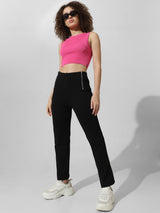 Women's Black Knitted Casual Solid Regular Fit Legging