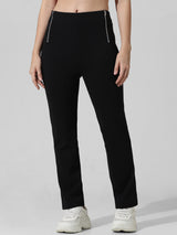 Women's Black Knitted Casual Solid Regular Fit Legging