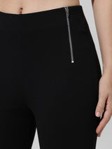 Women's Black Knitted Casual Solid Regular Fit Legging
