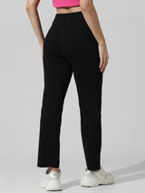 Women's Black Knitted Casual Solid Regular Fit Legging