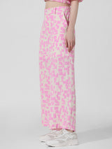 Women's Pink Knitted Casual Printed Regular Fit Pant