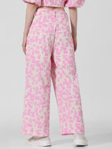 Women's Pink Knitted Casual Printed Regular Fit Pant