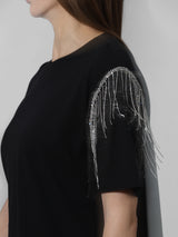 Women's Black Knitted Casual Solid Regular Fit Half Sleeves Tshirt