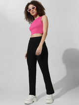 Women's Black Knitted Casual Solid Regular Fit Legging