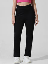 Women's Black Knitted Casual Solid Regular Fit Legging