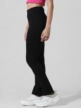 Women's Black Knitted Casual Solid Regular Fit Legging