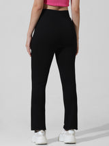 Women's Black Knitted Casual Solid Regular Fit Legging