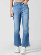 Women's Blue Woven Casual Solid Regular Fit Jeans