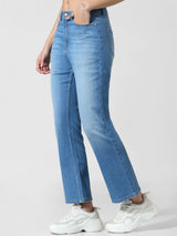 Women's Blue Woven Casual Solid Regular Fit Jeans
