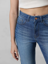 Women's Blue Woven Casual Solid Regular Fit Jeans