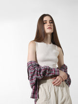 Women's White Knitted Casual Solid Cropped Sleeveless Top