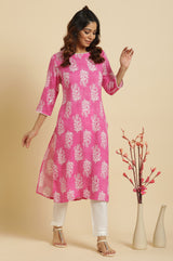 Women's Floral Print Rayon Straight Kurta