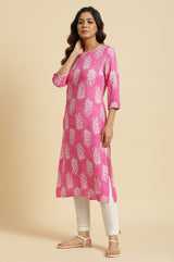 Women's Floral Print Rayon Straight Kurta