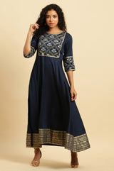 Women's Solid Floral Embroidered Woven Flared Dress