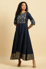 Women's Solid Floral Embroidered Woven Flared Dress
