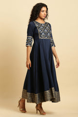 Women's Solid Floral Embroidered Woven Flared Dress