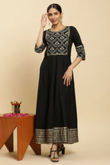 Women's Solid Floral Embroidered Woven Flared Dress