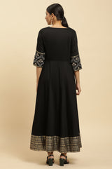 Women's Solid Floral Embroidered Woven Flared Dress
