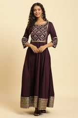 Women's Solid Floral Embroidered Woven Flared Dress