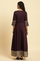 Women's Solid Floral Embroidered Woven Flared Dress